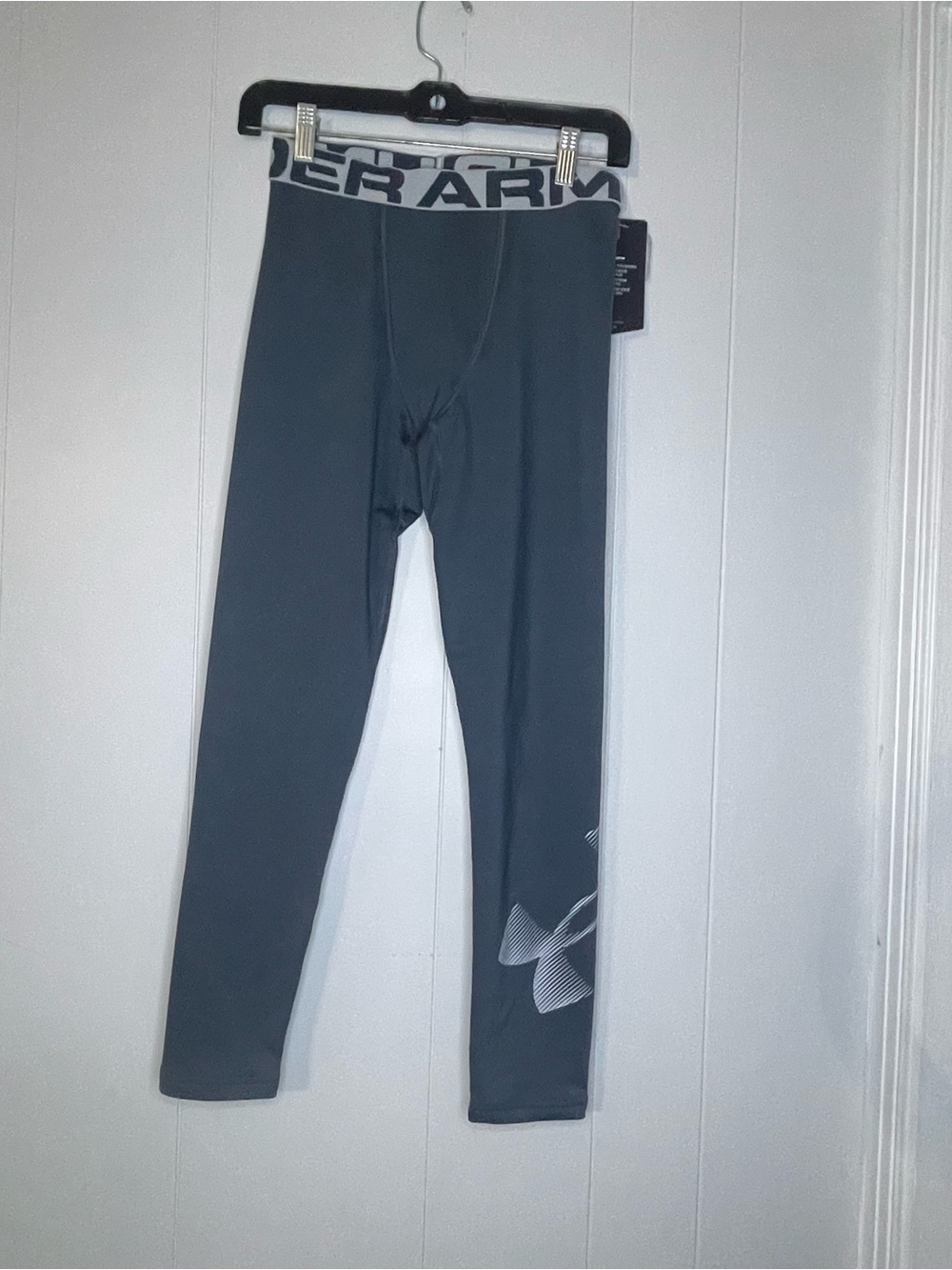Under Armour Kids Black-Grey Athletic Compression Leggings